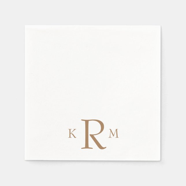 Simple Large Gold Monogram Cocktail Napkins (Front)