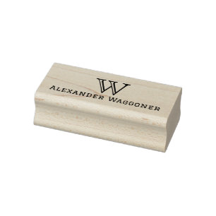 Simple Large Single Initial Monogram with Name Rubber Stamp