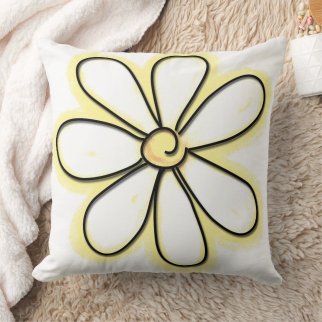 Simple Large White and Yellow Graphic Daisy Flower Throw Pillow (Blanket)