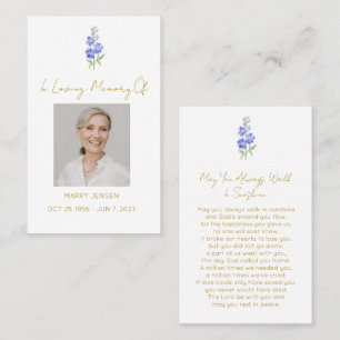 Simple Larkspur Photo Funeral Prayer Card