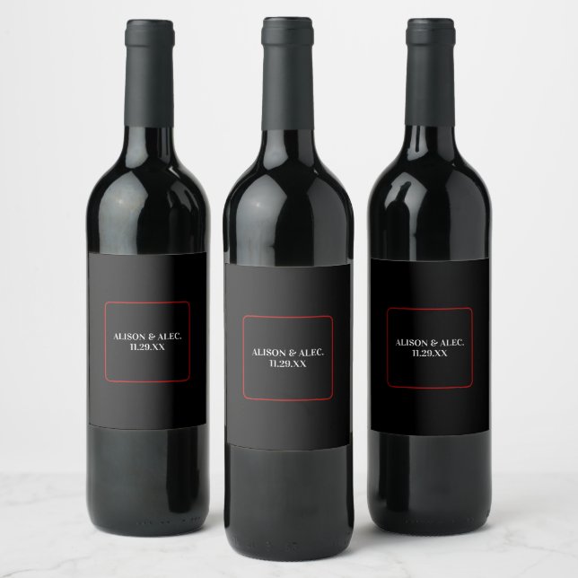 Simple Las Vegas Black White Red Event Wine Label (Bottles)