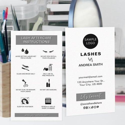 Simple Lash Aftercare Instructions Custom Logo   Business Card