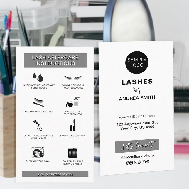 Simple Lash Aftercare Instructions Custom Logo   Business Card (Creator Uploaded)