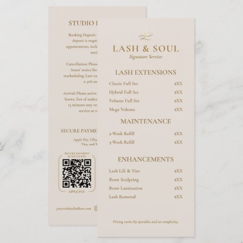 Simple Lash Brows Makeup Artist Price List QR Menu
