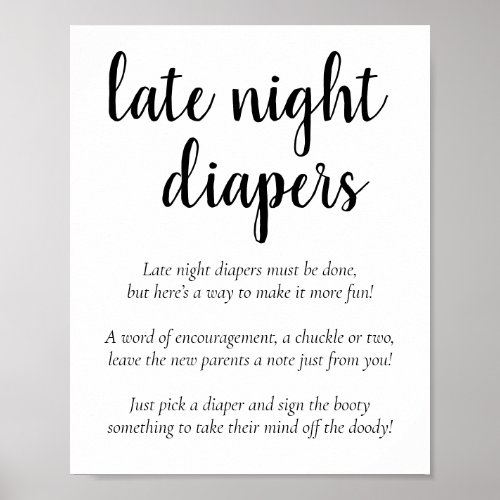Simple Late Night Diapers  Black and White Shower Poster