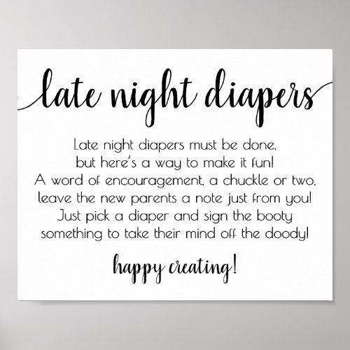Simple Late Night Diapers  Black and White Shower Poster