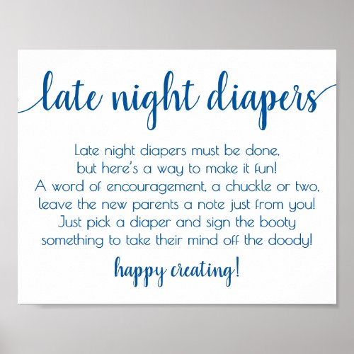 Simple Late Night Diapers  Classic Blue Shower Poster