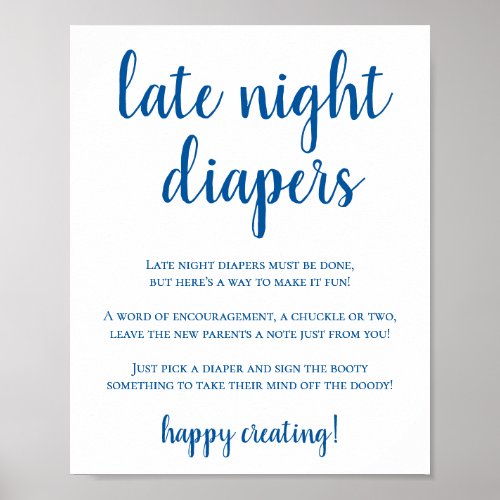 Simple Late Night Diapers  Classic Blue Shower Poster