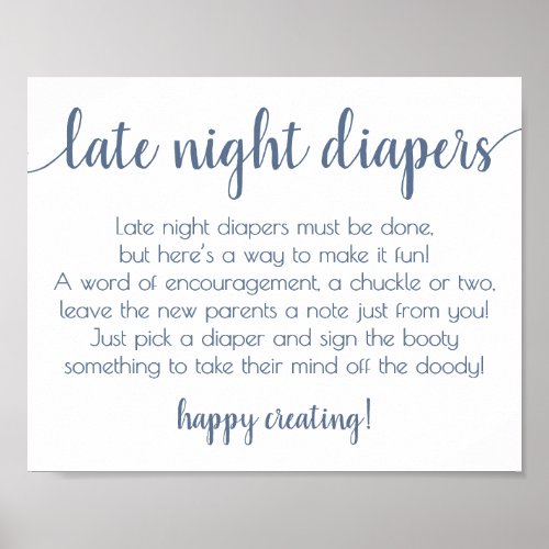 Simple Late Night Diapers  Dusty Blue Baby Shower Poster
