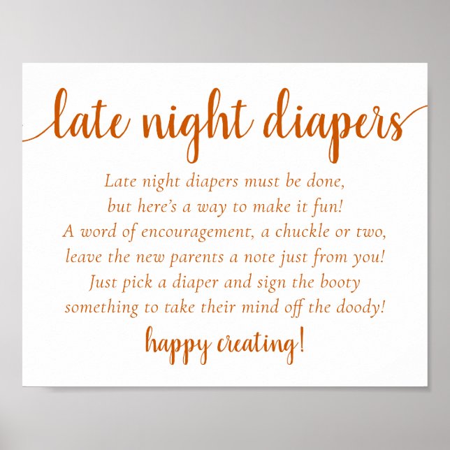 Simple Late Night Diapers | Fall Orange Shower Poster (Front)