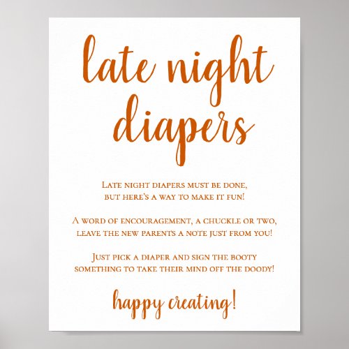 Simple Late Night Diapers  Fall Orange Shower Poster