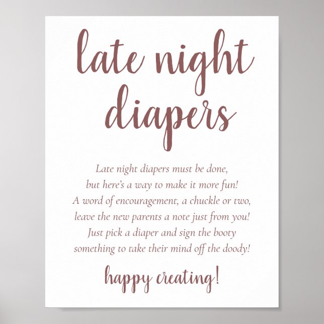 Simple Late Night Diapers | Mauve Pink Baby Shower Poster (Front)