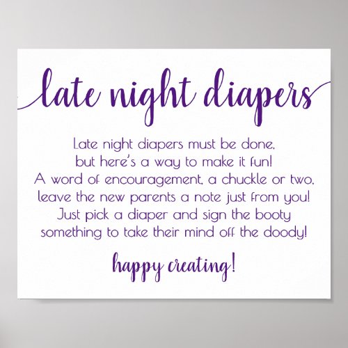 Simple Late Night Diapers  Purple Grape Shower Poster