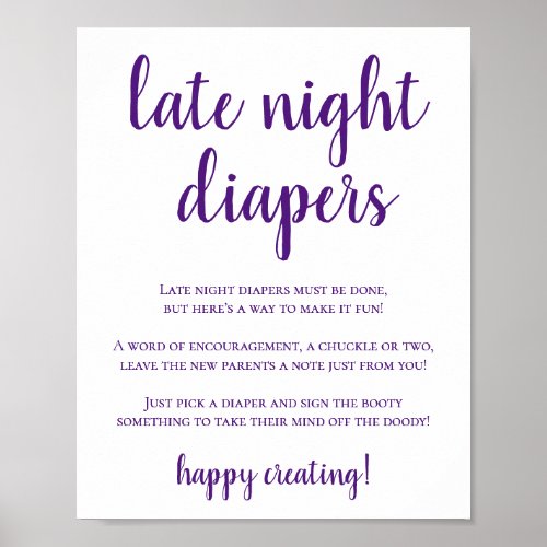 Simple Late Night Diapers  Purple Grape Shower Poster