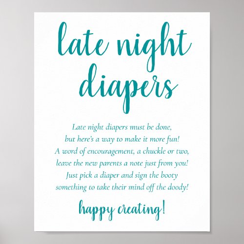 Simple Late Night Diapers  Teal Aqua Baby Shower Poster