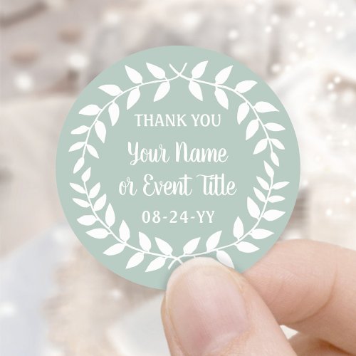 Simple Laurel Wreath Dusty Sage Green Thank You Classic Round Sticker