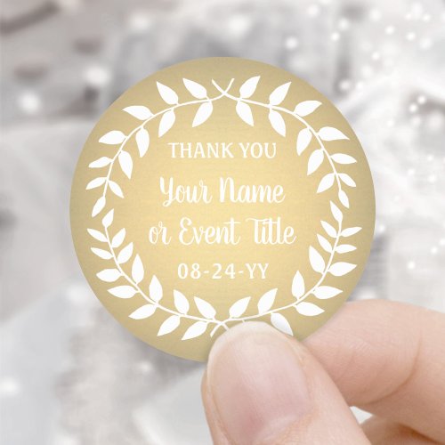 Simple Laurel Wreath Gold Faux Foil Thank You Classic Round Sticker