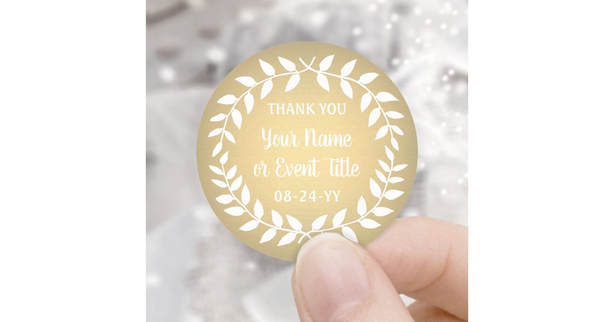 Simple Laurel Wreath Gold Faux Foil Thank You Classic Round Sticker ...
