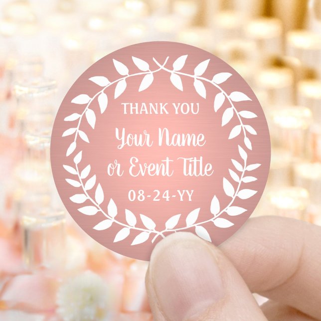 Simple Laurel Wreath Rose Gold Faux Foil Thank You Classic Round Sticker (Creator Uploaded)