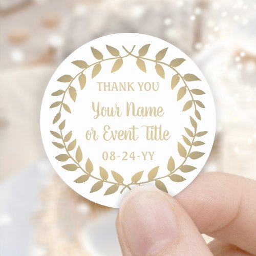 Simple Laurel Wreath White and Gold Thank You Classic Round Sticker