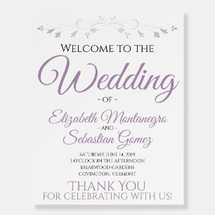 Simple Lavender and Silver Elegant Wedding Welcome Foam Board