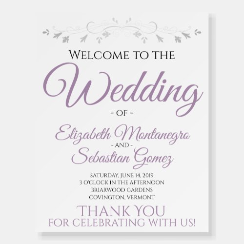 Simple Lavender and Silver Elegant Wedding Welcome Foam Board