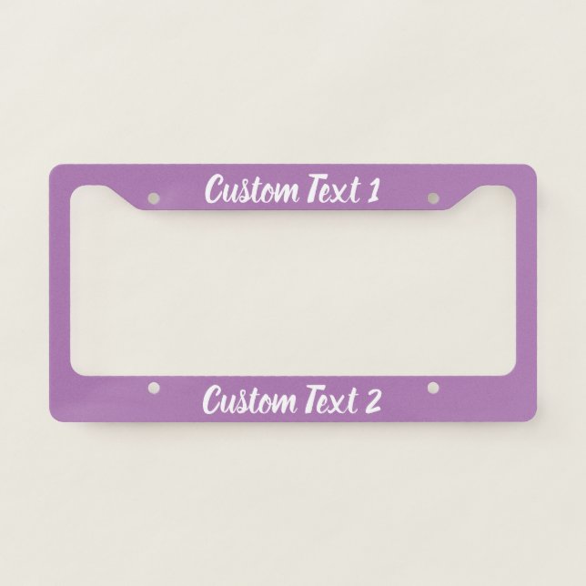 Simple Lavender and White Script Text Template License Plate Frame (Front)