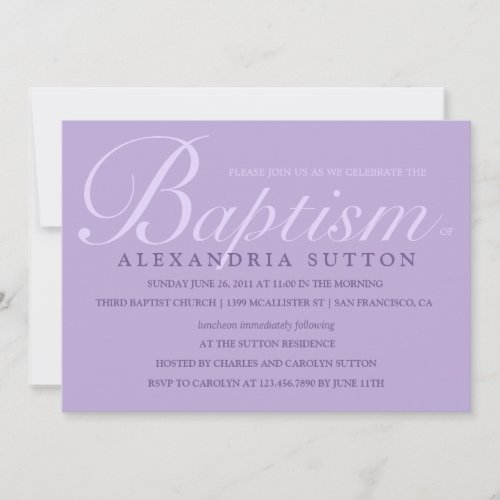 Simple Lavender Baptism/Christening Invite