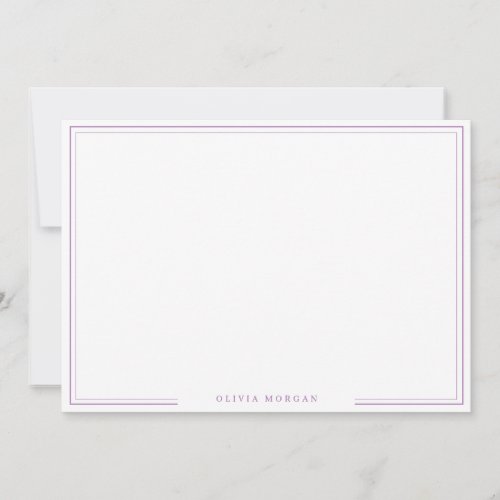 Simple Lavender Border Name Stationery  Note Card