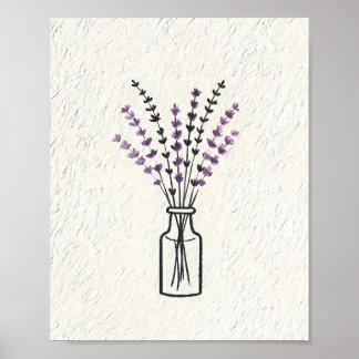 Simple Lavender Bouquet in a Vintage Glass Bottle Poster