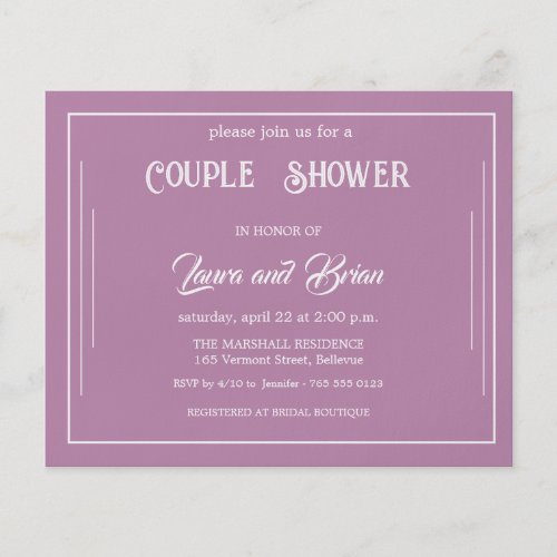 Simple Lavender  Budget Couples Shower Invitation Flyer