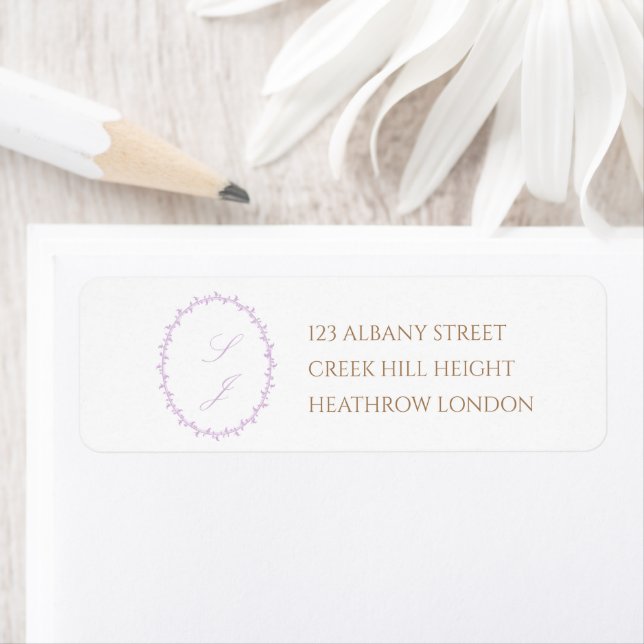 Simple Lavender Crest Monogram Wedding Label (Insitu)