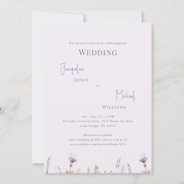 Simple Lavender Floral Wedding Invitation (Front)