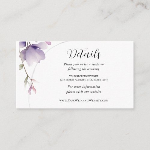 Simple Lavender Flower Watercolor Wedding Enclosure Card