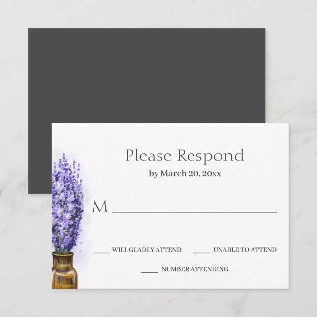 Simple Lavender Flowers Modern Floral Wedding RSVP Card (Front/Back)