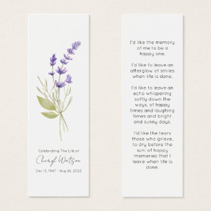 Simple Lavender Funeral Memorial Bookmark
