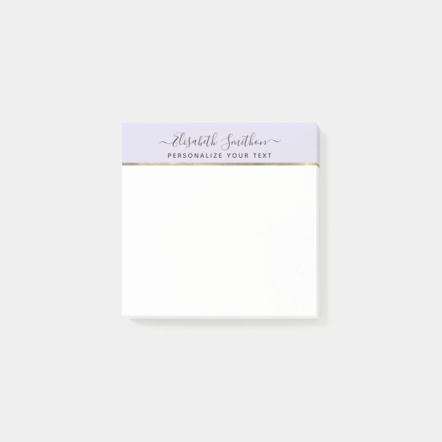 Simple Lavender & Gold Minimal Personal Stationery Post-it Notes (Front)