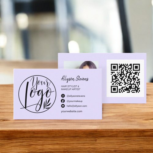 Simple lavender hair makeup photo logo qr code business card