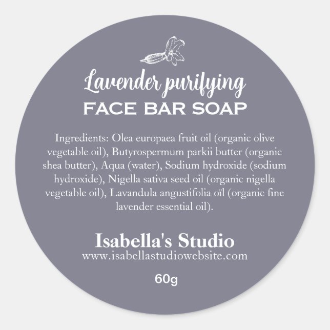 Simple Lavender Handmade Soap Ingredients Homemade Classic Round Sticker (Front)