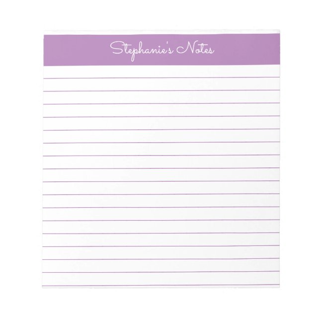 Simple Lavender Lined Personalized Notepad (Front)