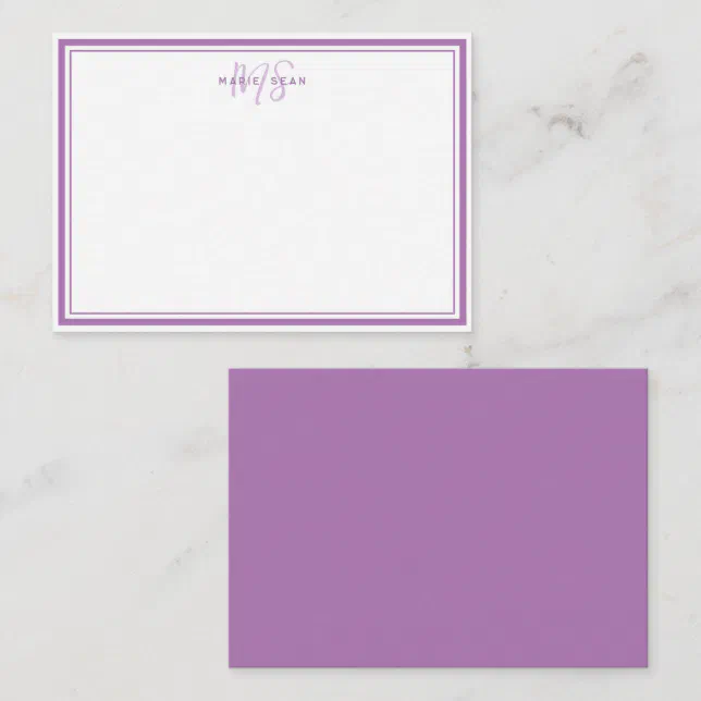 Simple Lavender Minimalist Monogram Two Border Note Card | Zazzle