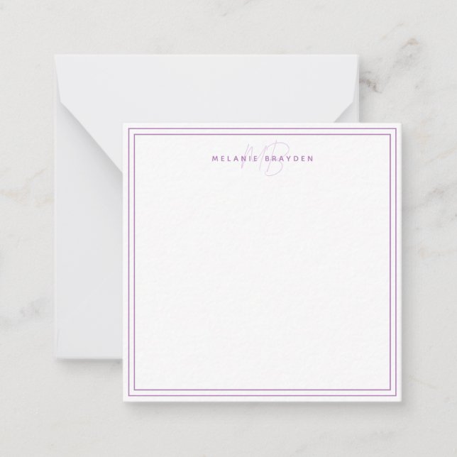 Simple Lavender Minimalist Monogram Two Border Note Card (Front)
