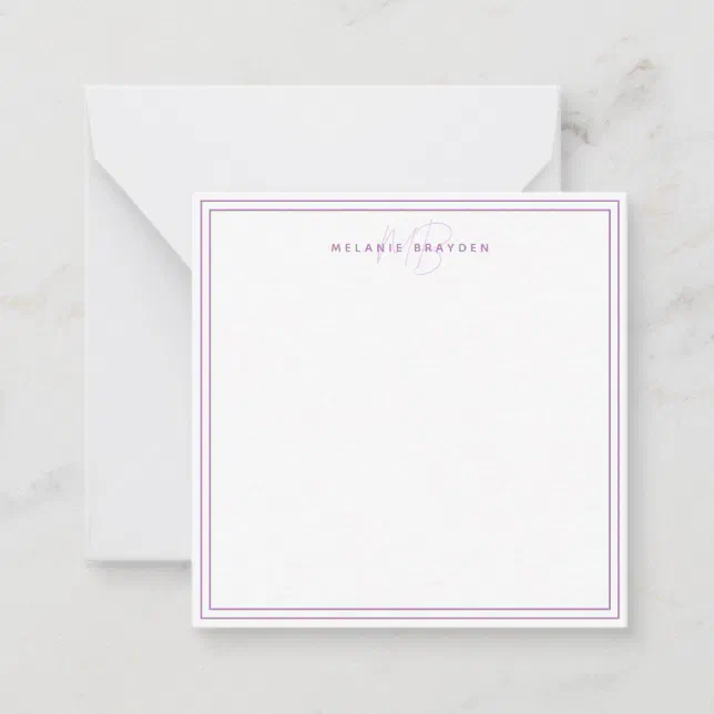 Simple Lavender Minimalist Monogram Two Border Note Card | Zazzle
