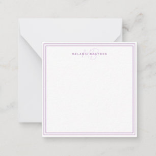 Simple Lavender Minimalist Monogram Two Border Note Card