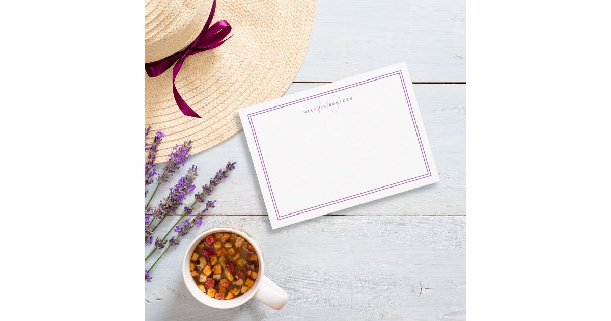 Simple Lavender Minimalist Monogram Two Border Note Card | Zazzle