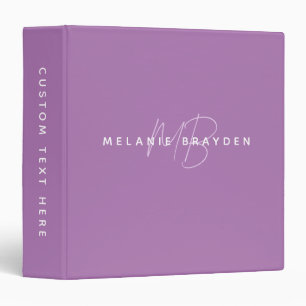 Simple Lavender Minimalist Two Monogram Name 3 Ring Binder