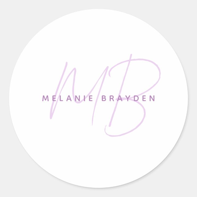 Simple Lavender Minimalist Two Monogram Name Classic Round Sticker (Front)
