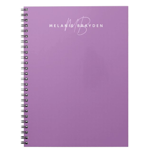 Simple Lavender Minimalist Two Monogram Name Notebook (Front)
