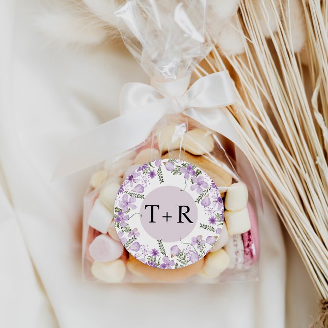 Simple Lavender Monogram Wedding Classic Round Sticker (Creator Uploaded)