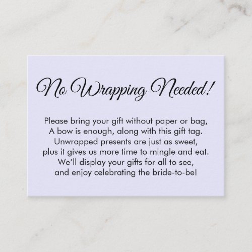 Simple Lavender No Wrapping Needed Bridal Shower Enclosure Card
